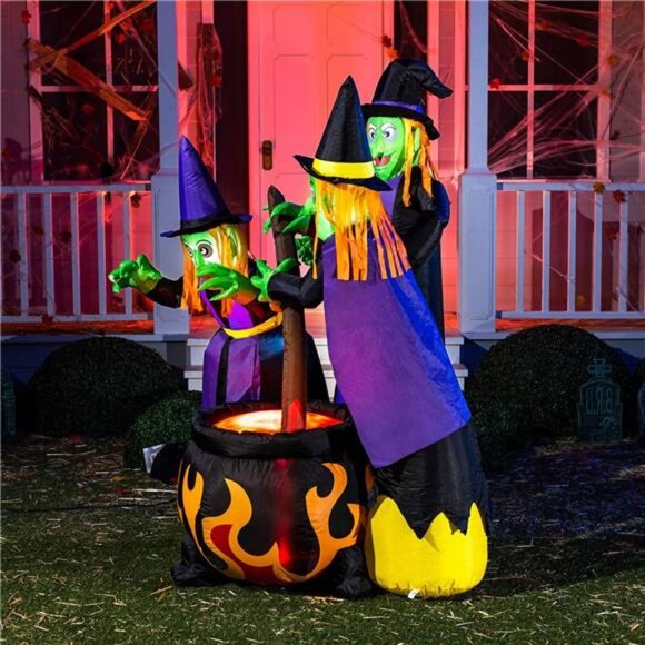 Joiedomi 6 FT Tall Halloween Inflatables Three Witch Around Cauldron with Flame - Picture 5 of 7